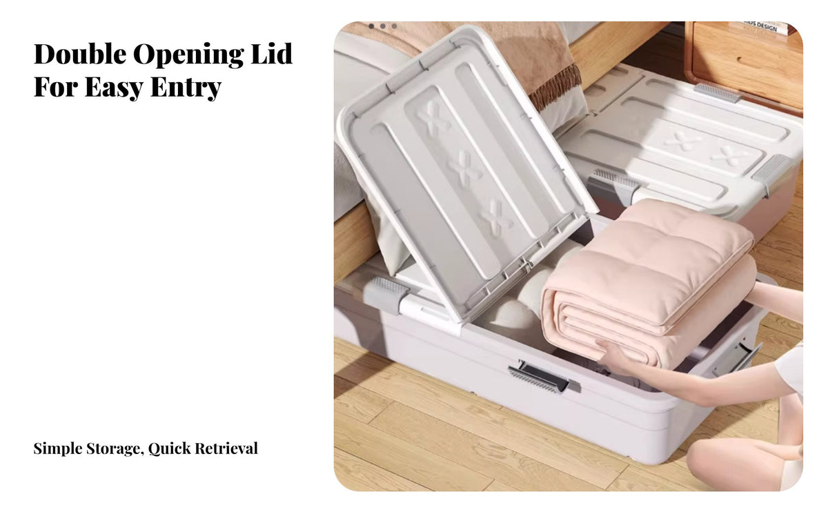 With casters Rolling Underbed Drawer Low height Under-Bed Wheeled Container Large Capacity Storage Bin particle-resistantresistant for Apartment Dwellers, Homeowners, Students, Bedroom, Dorm Room, Closet