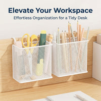 Hanging Desk Organizer Metal Pen Holder for Cubicle Partition, Suspended Storage Basket for Office Workers, Square Shape Hook Mount