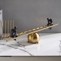Balance Sculpture with Figurines Sophisticated Ladder Balance Statue Sleek Ladder Statue for TV Stand