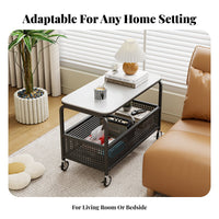 Mobile Design 2-Tier Rolling Trolley Sintered Stone Top 2-Tier Rolling Cart space-efficient Size End Table Space-Saving for Apartment Dwellers, Interior Decorators, Living Room, Bedroom, Small Spaces, Balcony