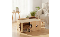 Cat Bed with Scratching Pillar Woodtexture Scratcher House Sturdy Furniture for Cats