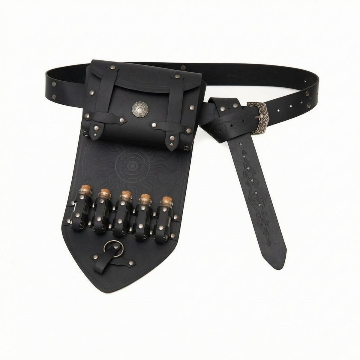 Vial Holders Medieval Waist Bag Rune-Like Patterns Viking Pouch Metal Studs Cosplay Belt Bag Front Flap for Cosplayers