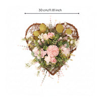 Heart Wreath with Rattan Frame Handwoven Floral Wreath Wall Hanging Outdoor Door Hanger Handmade for Entryway, Wedding