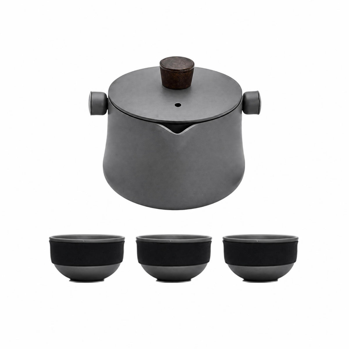 4 Pieces Camping Tea Set Hard-Anodized Portable Tea Set Built-Mesh Strainer Outdoor Drinkware