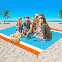 Picnic Blanket and Camping Mat for Family Picnic, Waterproof Mat and Beach Blanket with Corner Loops, 210D Polyester Beach Gear, Compact Pouch