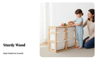 Solid Wood Construction Wooden Storage Cabinet with Bins Child-Centered Inspired Toy Organizer Child-Friendly Design children's Furniture Rounded Corners for Toddlers, Teachers, Parents, Playroom, Preschool, Kindergarten, Classroom