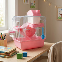 Syrian Hamster Cage and Golden Habitat, 2-Tier Shape Indoor Use, Beginner Small Animal House with Full Set of Accessories