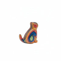Creative Gift Rainbow Wood Cat Figurine Polished Finish Carved Wooden Cat Statue for Desk, Shelf, Living Room