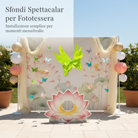 Summer Themed Green Ancient Style Photo Booth Decorations with Paper Butterflies and Lotus