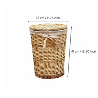 Wicker Laundry Basket with Lid Large Capacity Round Woven Hamper for Bedroom, Washroom