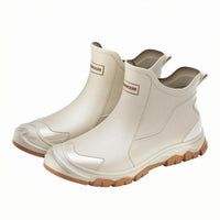 Flared Opening Ankle-High Rain Boots Stitched-Style Panels Pull-on Rain Boots Reinforced Heel Non-Slip Rubber Boot