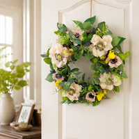 Seasonal Door Wreath for Front Door, Faux Silk Multicolored Floral Wreath for Home Decor, Molded Fabric & Wood