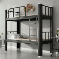 Bunk Bed Frame with Ladder Matte Black Metal Bunk Bed Space-Saving Furniture for Students, Kids, Dormitory, Shared Bedroom, Hostel