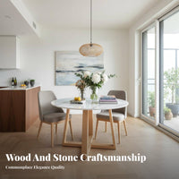 5 Pieces Rock Slab Tabletop Round Pedestal Dining Set Solid Wood Frame Household Furniture Light Luxury Aesthetic Kitchen Table Long-Lasting Construction for Business Owners, Homeowners, Apartment Dwellers, Coffee Shop, Office Reception, Home