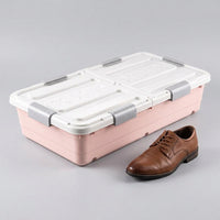 Under Bed Clothes Storage Box with Wheels, 81x40x17.5cm Clear PP Container, Double Opening Lid for Bedroom Organiser