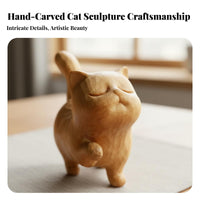 Carved Cat Figurine Birthday Gift Sweet-Smelling Lumber Cat Statue Solid Wood Wooden Kitten Statue for Shelf Decor