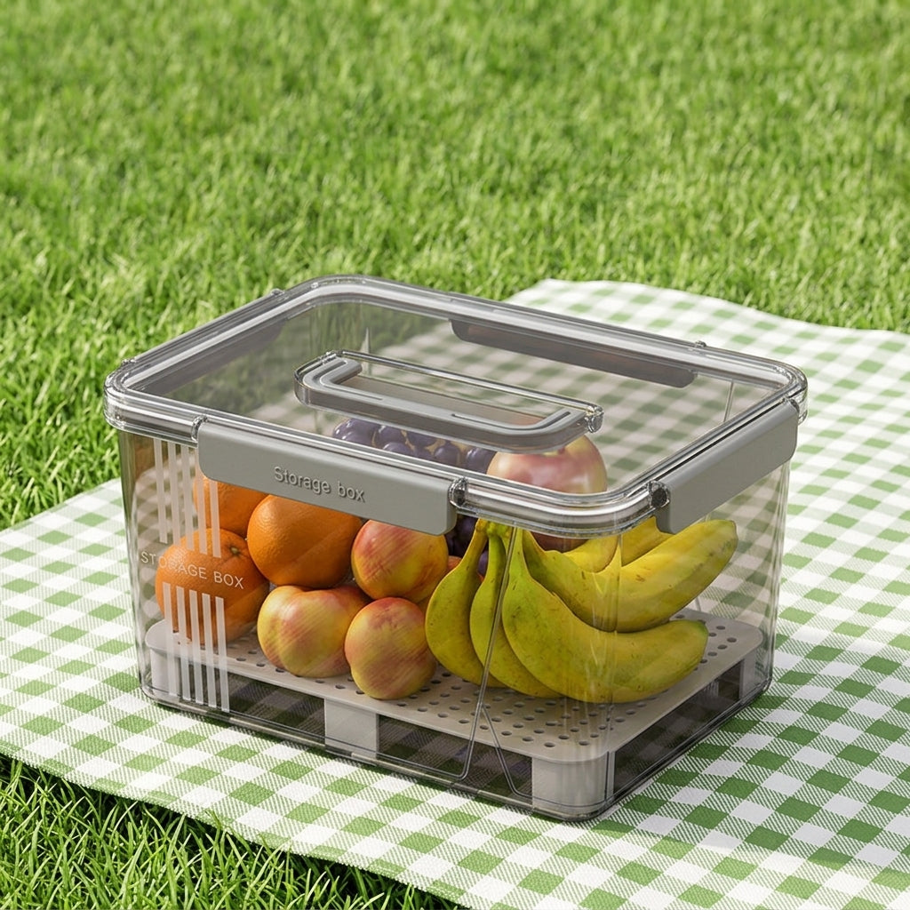 Transparent Storage Box with Lid, Food Container with 4-fold Lock and Handle, Stackable Storage Containers for Meal Prep, Camping & Picnic