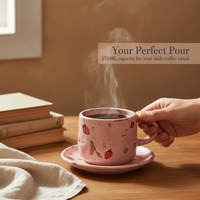 Ceramic Strawberry Pattern Coffee Mug and Saucer Set, 270ML