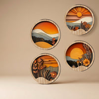 4 Pieces Forest Landscape Wall Decor Mountain Plaque with Landscape Design Wall Plaque Layered Wood Panel Bohemian