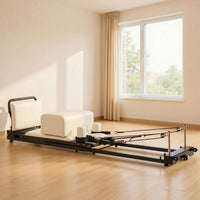 Foldable Pilates Reformer Padded Pilates Reformer Exercise Equipment Full-Metal Comfortable for Fitness Enthusiasts, Home Gym