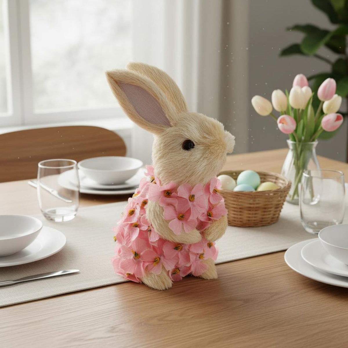 Cute Design Easter Bunny Figurine Farmhouse Aesthetic Easter Bunny Decoration Festive Straw Rabbit Statue Handmade Look for Party