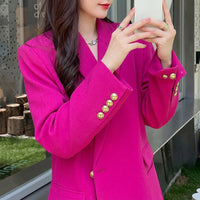 Suit Jacket for Women with Double Breasted Design, Long Sleeve Tailored for Business Casual Office Wear, Mid-Length Coverage