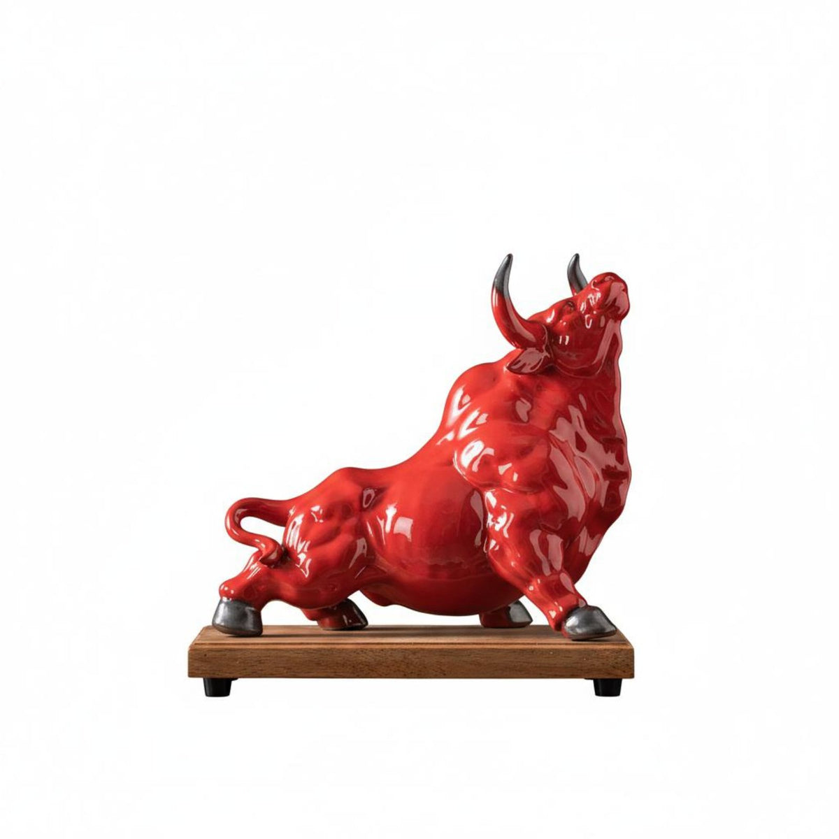 Ceramic Ox Figurine Feng Shui Symbol Vermilion Bull Statue Elegant Home Decoration for Business Owners