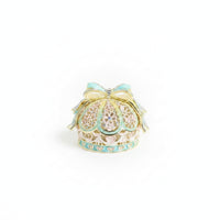 Enamel Finish Jeweled Jewelry Box Gold-Tone Trim Crown-Shaped Jewelry Box Hinged Lid Trinket Organizer Decorative Bow
