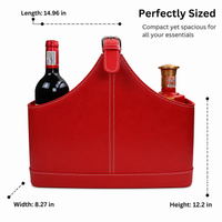 Red Faux Leather Basket, Home Storage Basket with Handle, Rectangle Bedroom Storage Basket, Open Magazine Blanket Organiser