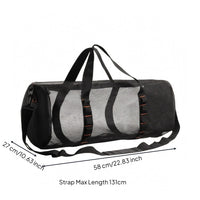 Zippered Mesh Duffel Bag Adjustable Shoulder Strap Cylindrical Travel Bag Carry Handles Strapping Loops