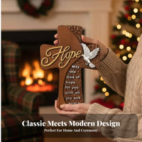 European Design Hope Wooden Wall Cross 3D Relief Design Christian Wall Decor Natural Wood Finish for Gift Givers, Prayer Room, Home