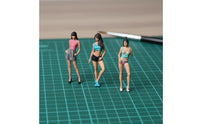 3 Pieces Resin Material 1:64 Girl Figurines Painted Details Scale Lady Doll Set Dynamic Pose Miniature Decor Photo Prop for Miniature Scene