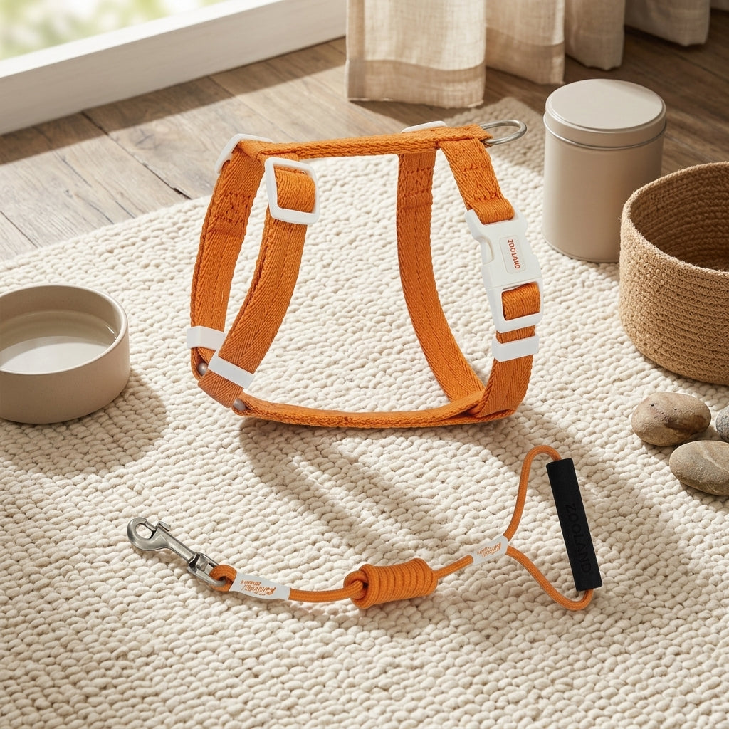 Adjustable Cat Harness and Outdoor Cat Leash Set, Solid Textile H-Harness Style for Training, Cat Walking Harness for Pets Walking and Travel