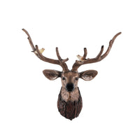 Deer Head with Antlers Wood-Look Deer Head Carved Wall Sculpture for Hallway