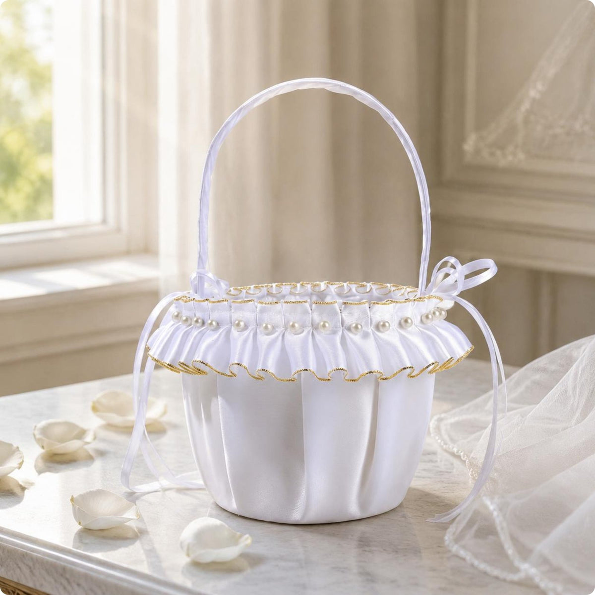 Flower Girl Basket Gold Trim Wedding Petal Basket Handmade for Dance
