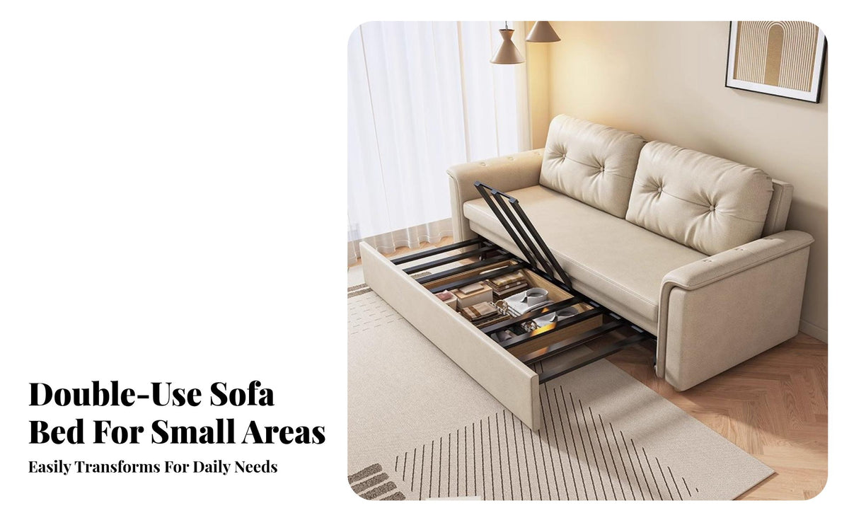 Modern Cream Design Pull-out Sofa Bed Space Saving Loveseat Sofa Bed Easy Conversion 3 in 1 Pull out Couch Sturdy Metal Frame for Apartment Dwellers, Homeowners, Students, Small Areas, Bedroom, Home Office, RV