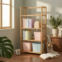 Bamboo Bookshelf Adjustable Slatted Bamboo Shelf Assembled Open Frame Bookshelf