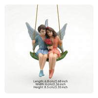Fairy Couple on Swing Whimsical Fairy on Swing Ornament Hanging Garden Ornament Balcony Romantic for Gardeners, Planter