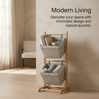 Baskets with Wooden, Storage Organiser for Home Decluttering, Tiered Storage Shelf for Apartment, Entryway Storage Shelf with Baskets