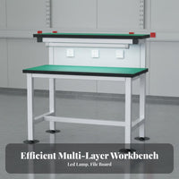 Built-in LED Light Anti-Static Workbench Steel Frame Construction Electronics Assembly Station Wear-Resistant Desktop Heavy Duty Work Table Easy to Assemble for Workshop Technicians, Factory Workers, Engineers