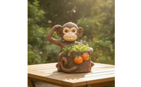 Monkey Planter Resin Monkey Statue with Planter Weather-Resistant Animal Figurines for Gardeners, Homeowners, Patio, Porch