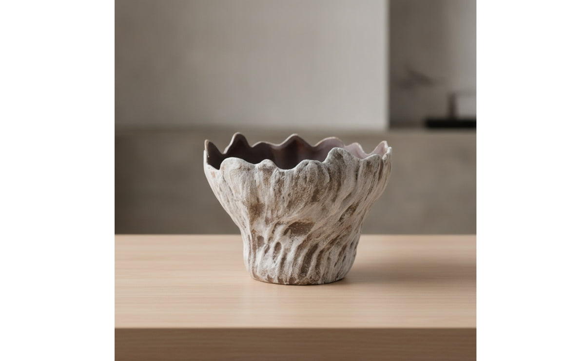Handmade Flower Vase with Scalloped Rim Sculptural Scalloped Vase Textured Ceramic Planter Wavy for Minimalists, Art Collectors, Entry Table, Shelf Decor