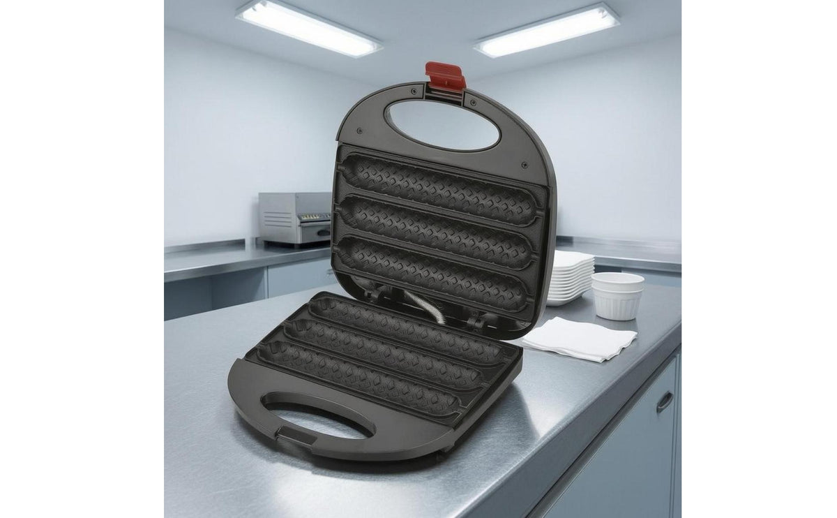 Electric Clamshell Hot Dog Grill Hinged Lid Grooved Hot Dog Cooker Foldable Folding Sausage Grill Compact