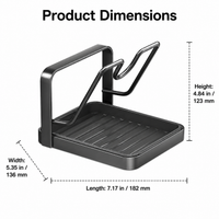 Carbon Steel Pot Lid Holder, Single Layer Countertop Lid Rack with Drip Tray, Space Saving Kitchen Organiser