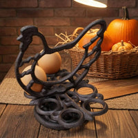 Interlocking Loops Cast Iron Chicken Egg Holder Openwork Cast Iron Egg Holder Round Base Decorative Chicken Stand Heavy Duty