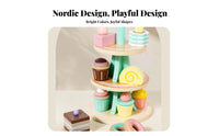 Role-Playing Fun 3-Tier Dessert Stand Toy Inspires Creativity Toy Dessert Structure Child-Safe Materials Play Cake and Cupcake Stand Polished Rounded Edges for Children, Toddlers, Birthday Party, Playhouse, Playroom