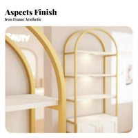 Multi-Functional 5-Tier Arched Bookshelf Freestanding Design Arched Etagere with Cabinet Space-Saving Display Rack Sturdy and Stable for Salon Owners, Office Workers, Retail Shop, Study Room, Small Areas, Bedroom