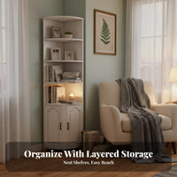 Freestanding Corner Cabinet Space Saving Freestanding Corner Hutch Multi-Tier Design Indoor Storage for Renters, Families, Living Room, Bedroom, Study