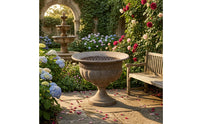 Pedestal Urn Planter Embossed Stone Urn Planter Textured for Outdoor