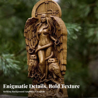 Resin Altar Idol Intricate Details Deity with Owls Statue Wood-Like Finish Winged Deity Plaque for Pagans, Witches, Garden, Meditation Space